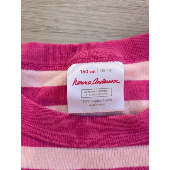 Hanna Andersson Pink Striped Pajamas Girls 160 US 14 - Picture 3 of 4